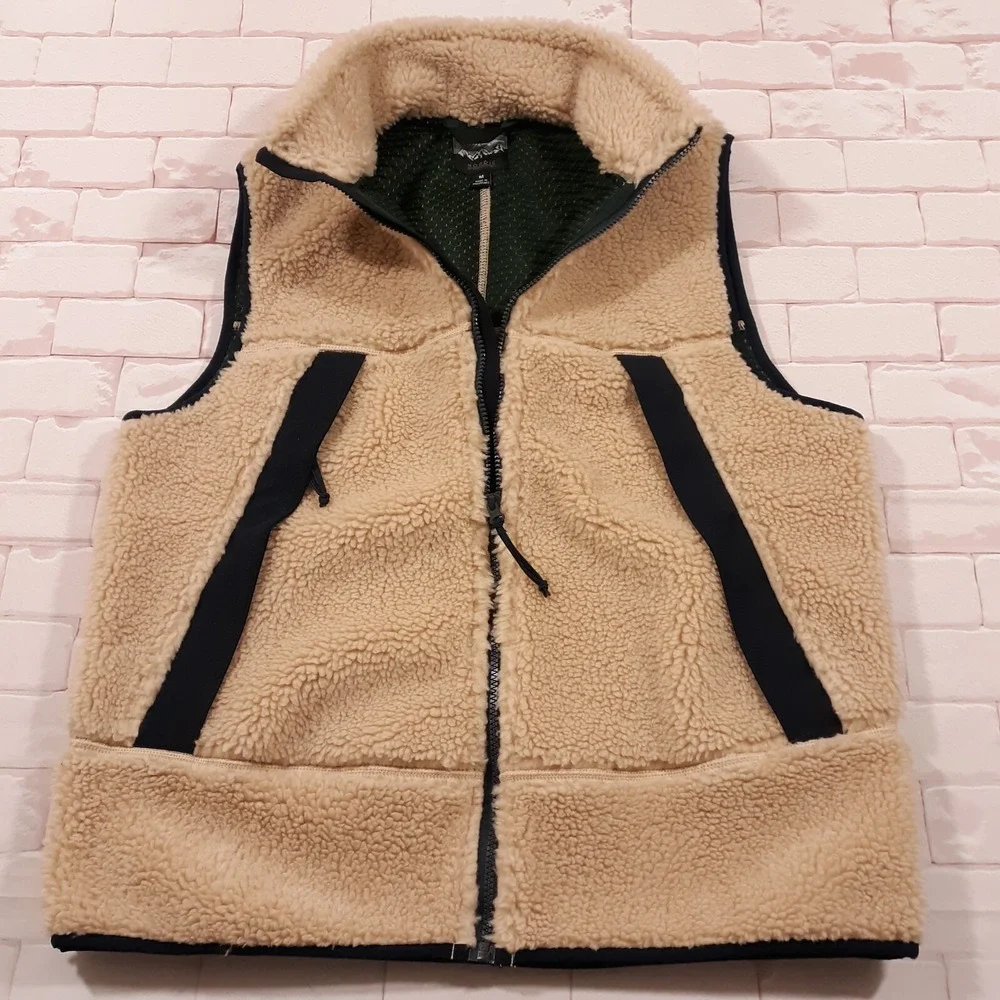 J.CREW Vest Mens Medium Nordic Sherpa Fleece Sweater Full Zip Beige Cozy - Picture 2 of 13